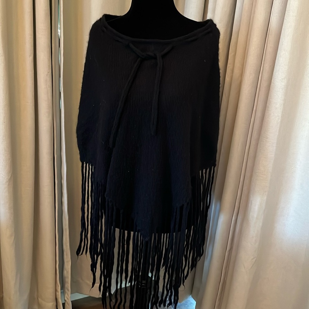Vintage Black fringe poncho